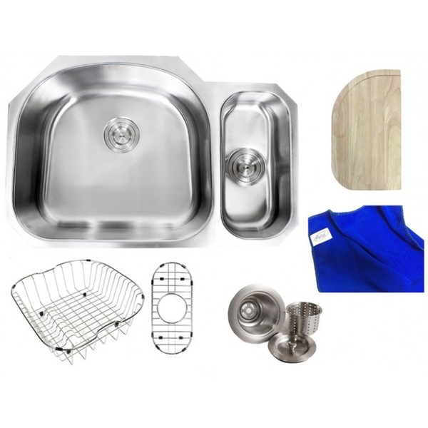 Ariel Sharp Satin 32-inch Premium 16-gauge Stainless Steel Undermount 80/20 Offset D-bowl Kitchen Sink with Full Accessories Kit - Sharp Satin 32' Double 80/20 Bowl Kitchen Sink