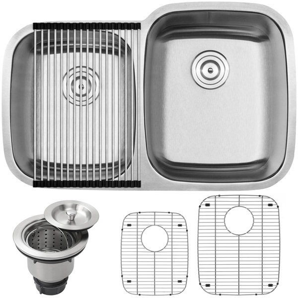 32-1/4' Phoenix L4-KIT Stainless Steel 18 Gauge Undermount Double Bowl Kitchen Sink - Brushed Stainless Steel