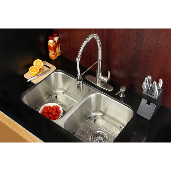 Undermount Stainless Steel 31-inch Double Bowl Kitchen Sink and Faucet Combo - Stainless Steel