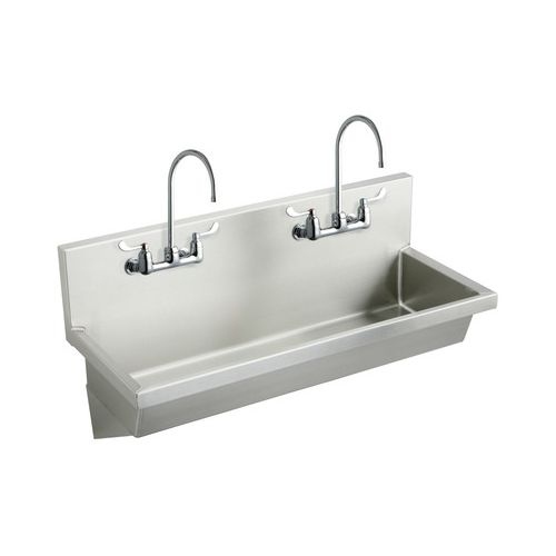 Elkay EWMA4820C Wall Mount 14 Gauge Stainless Steel Two Station Handwash Sink with Commercial Faucets and Drain Fittings