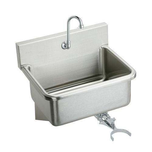 Elkay EWS3120KC Wall Mount 14 Gauge Stainless Steel Scrub Sink with Spout, Knee Valve and Drain Fitting