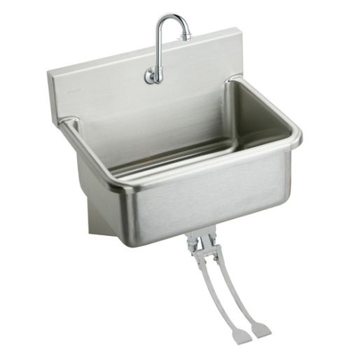 Elkay EWS3120FC Wall Mount 14 Gauge Stainless Steel Scrub Sink with Spout, Foot Valve and Drain Fitting