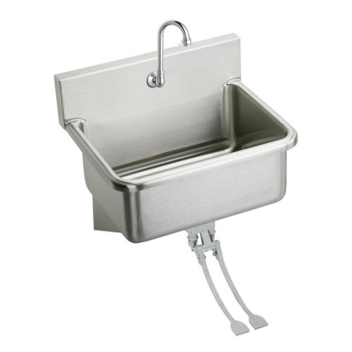 Elkay EWS2520FC 25' Wall Mount 14 Gauge Stainless Steel Scrub Sink with Spout, Foot Valve and Drain Fitting