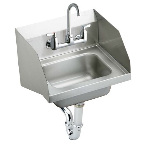 Elkay CHS1716LRSSACTMC Wall Mount 18 Gauge Stainless Steel Handwash Sink with Side Splashes, Sensor Faucet, and Anti-Scald