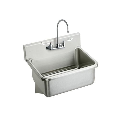 Elkay EWS2520W4C Wall Mount 14 Gauge Stainless Steel Scrub Sink with 4' Wrist Blade Handles, Commercial Faucet and Drain Fitting