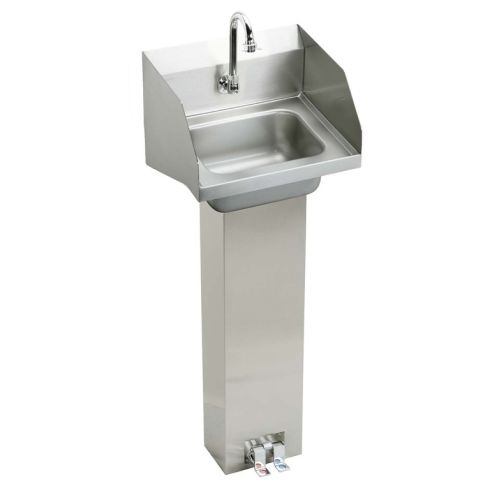 Elkay CHSP1716LRSC Stainless Steel Pedestal Mount Handwash Sink with Floor Mount Double Foot Valve and Side Splashes