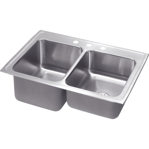 Elkay STLR3322LPD Gourmet 33' Double Basin 18-Gauge Stainless Steel Kitchen Sink for Drop In Installations with 50/50 Split -