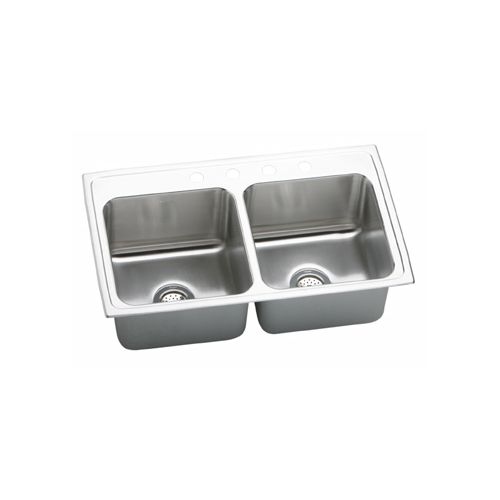 Elkay DLRQ331910 Gourmet 33' Double Basin Drop In Stainless Steel Kitchen Sink - no faucet holes - Five holes - 5 - 11 Inch