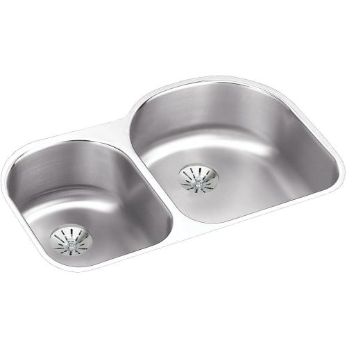 Elkay ELUH3119LPD Harmony 31-1/4' Double Basin Undermount Stainless Steel Kitchen Sink - Includes Two Perfect Drain Assemblies