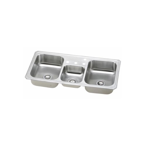 Elkay CMR4322 Gourmet 43' Triple Basin 20-Gauge Stainless Steel Kitchen Sink for Drop In Installations with 35/30/35 Split and