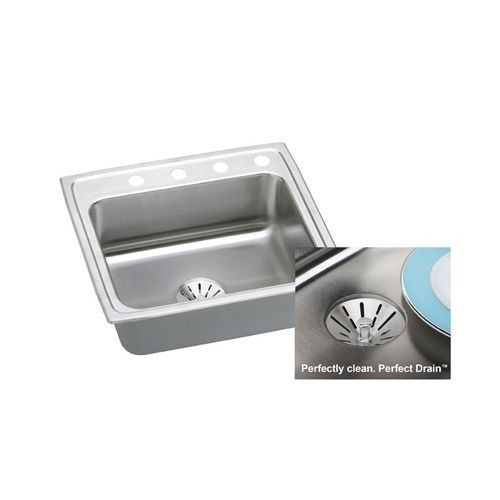 Elkay DLR252110PD Gourmet 25' Single Basin 18-Gauge Stainless Steel Kitchen Sink for Drop In Installations with SoundGuard