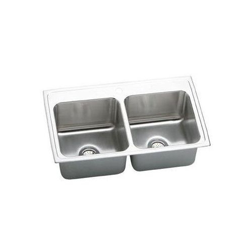 Elkay DLR331910 Gourmet 33' Double Basin 18-Gauge Stainless Steel Kitchen Sink for Drop In Installations with 50/50 Split and