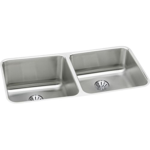 Elkay ELUH311810RPD Gourmet 30-3/4' Double Basin Undermount Stainless Steel Kitchen Sink - Includes Two Perfect Drain Assemblies