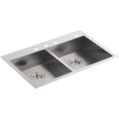 Kohler K-3996-4 Vault 33' Double Basin Top-Mount/Under-Mount 18-Gauge Stainless Steel Kitchen Sink with SilentShield