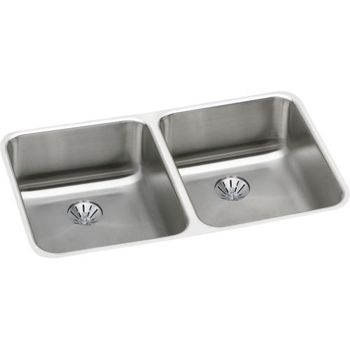 Elkay ELUH3118PD Gourmet 30-3/4' Double Basin Undermount Stainless Steel Kitchen Sink - Includes Two Perfect Drain Assemblies