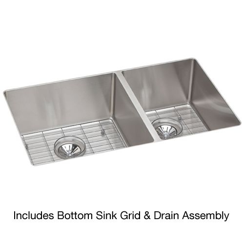 Elkay ECTRU32179RDBG 31-1/2' Undermount 60/40 Double Basin 18-Gauge Stainless Steel Kitchen Sink Includes Drains and Bottom