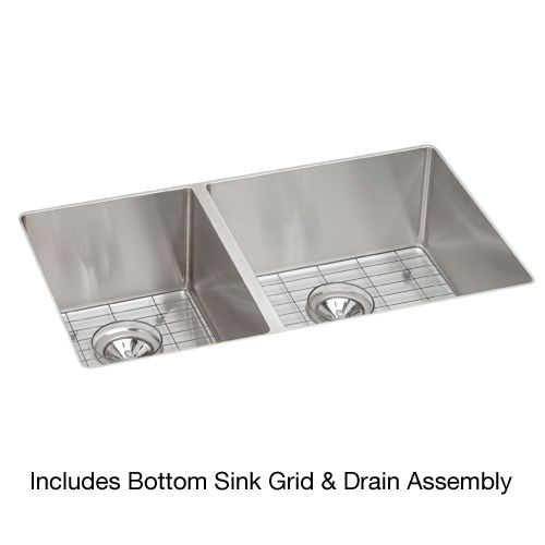 Elkay ECTRU32179LDBG 31-1/2' Undermount 40/60 Double Basin 18-Gauge Stainless Steel Kitchen Sink Includes Drains and Bottom