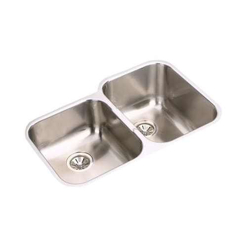 Elkay EGUH312010RDBG Gourmet Elumina Stainless Steel 31-1/4' x 20-1/2' Double Basin Kitchen Sink with Right Primary Bowl, 10'