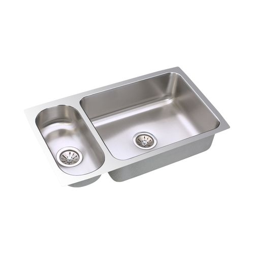 Elkay ELUH3219DBG Gourmet 32-1/4' Double Basin Stainless Steel Undermount Kitchen Sink with 25/75 Split - Basin Rack and Drain