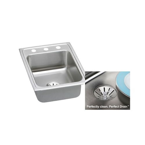 Elkay LR1722PD Gourmet 17' Single Basin 18-Gauge Stainless Steel Kitchen Sink for Drop In Installations with SoundGuard