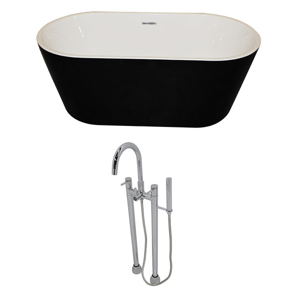 Anzzi Dualita 5.8-foot Acrylic Classic Freestanding Soaking Bathtub in Black with Sol Faucet in Chrome - Glossy