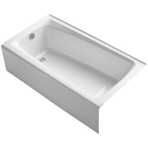 Kohler K-505 Mendota Collection 60' Cast Iron Three Wall Alcove Soaking Bath Tub with Left Hand Drain - White