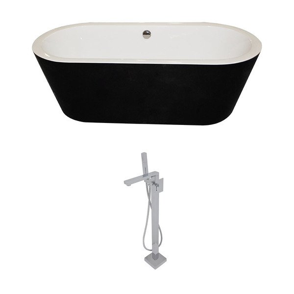 ANZZI Dualita 5.3-foot Black Acrylic Classic Freestanding Flatbottom Non-Whirlpool Bathtub with Chrome Dawn Faucet - Glossy
