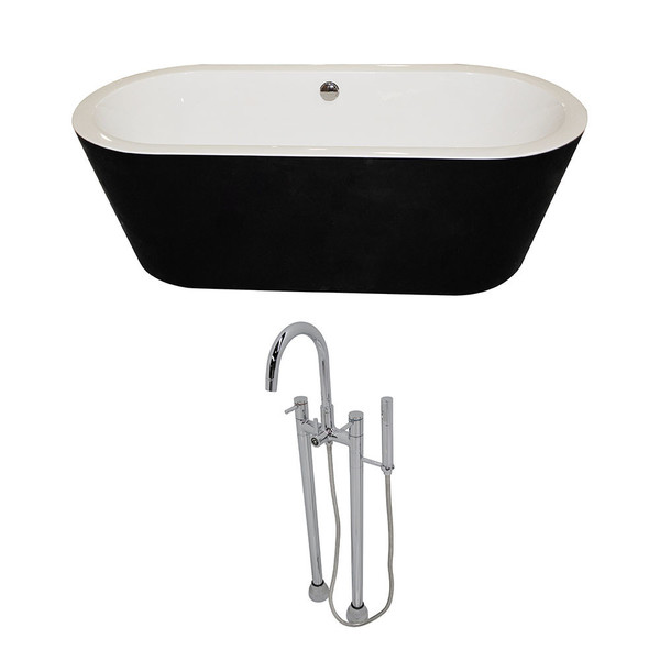 Anzzi Dualita 5.6-foot Acrylic Classic Freestanding Soaker Bathtub in Black with Sol Faucet in Chrome - Glossy