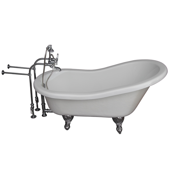 60-inch Acrylic Slipper Bathtub Kit in White with Metal Cross H - 5 ft. Acrylic Ball and Claw Feet Tub in White