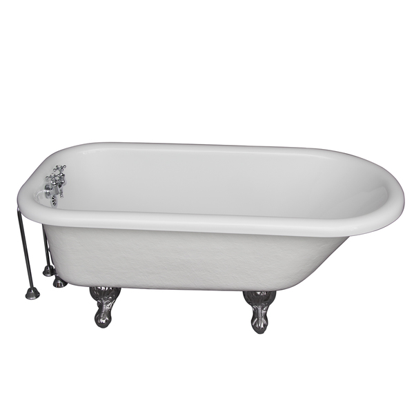 60-inch Acrylic Roll Top White Bathtub Kit in Polished Chrome - 60' Acrylic Tub, Tub Filler