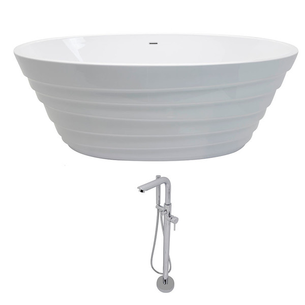 Anzzi Nimbus 5.6-foot Acrylic Classic Soaking Bathtub in White with Sens Freestanding Faucet in Chrome - Glossy