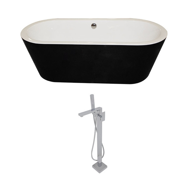 Anzzi Dualita 5.6-foot Acrylic Classic Freestanding Soaker Bathtub in Black with Dawn Faucet in Chrome - Glossy