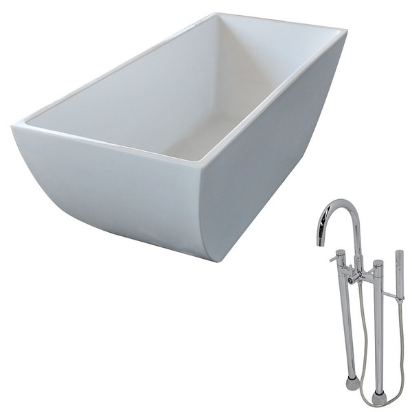 Anzzi Rook 5.6-foot Acrylic Classic Freestwithing Soaking Bathtub in White with Sol Faucet in Chrome - Glossy