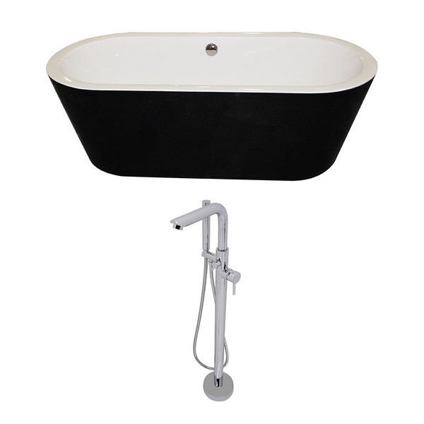 Anzzi Dualita 5.3-foot Acrylic Classic Freestwithing Soaking Bathtub in Black with Sens Faucet in Chrome - Glossy