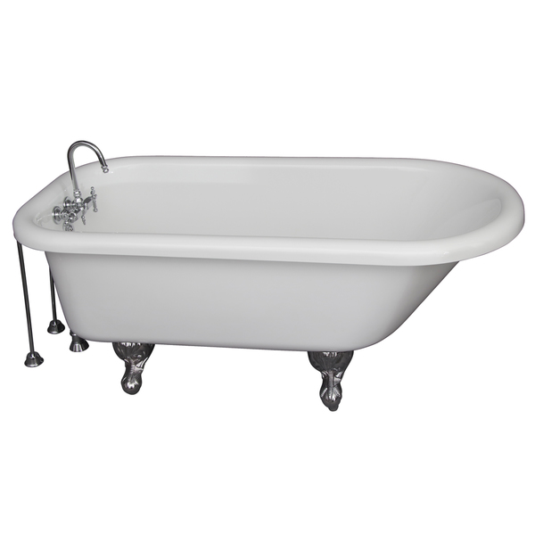60-inch Double Acrylic Roll Top White Bathtub Kit in Polished - 60' Double Acrylic Tub