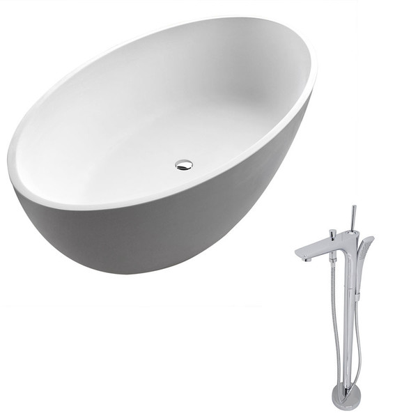 Anzzi Cestino 5.5-foot Man-made Stone Classic Soaking Bathtub in Matte White with Kase Faucet in Chrome - Matte
