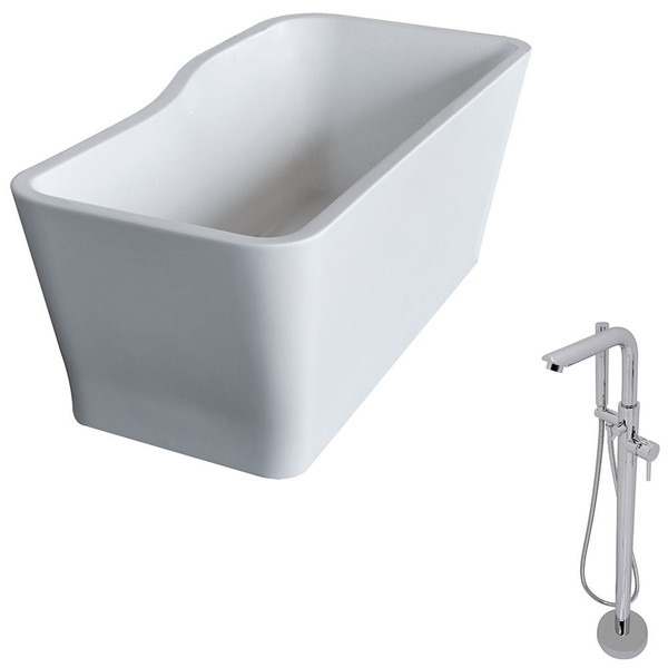 ANZZI Salva 5.7 ft. Acrylic Classic Freestanding Flatbottom Non-Whirlpool Bathtub in White and Sens Faucet in Chrome - Glossy