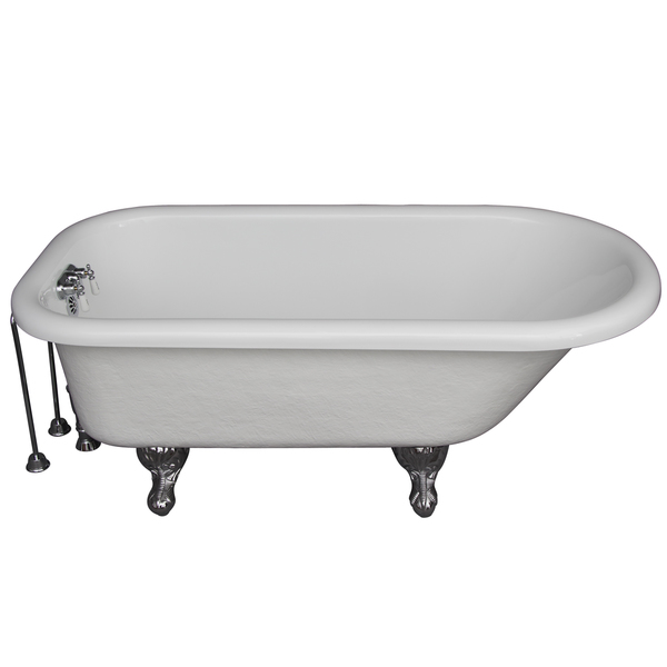 67-inch Tub Kit with Acrylic Roll Top, Tub Filler - 5 ft. Acrylic Ball and Claw Feet Tub- WHITE