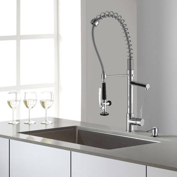 KRAUS 32 Inch Undermount Single Bowl Stainless Steel Kitchen Sink with Commercial Style Kitchen Faucet and Soap Dispenser